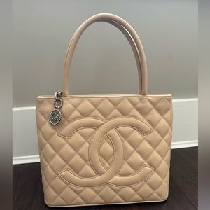 Chanel Caviar Quilted Medallion Tote Beige.